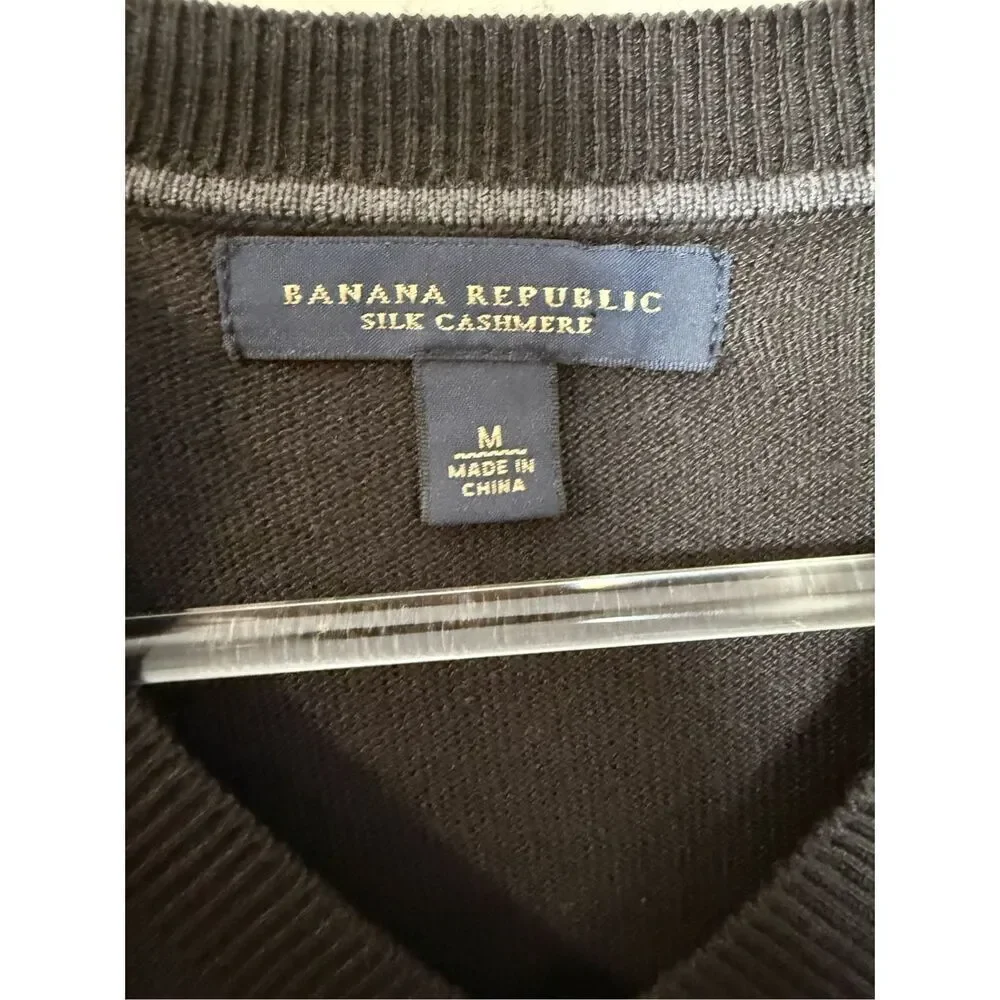 Banana Republic Men’s M Black Silk Cashmere Lightweight Sweater Vest Quiet Luxur